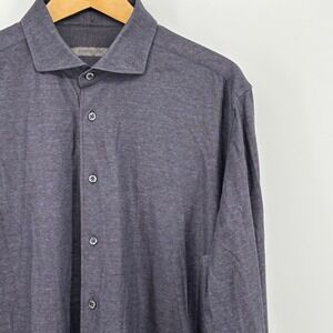 Corneliani Men Gray Blue Heathered Cotton Jersey Button Up Shirt 17.5 44 Romania